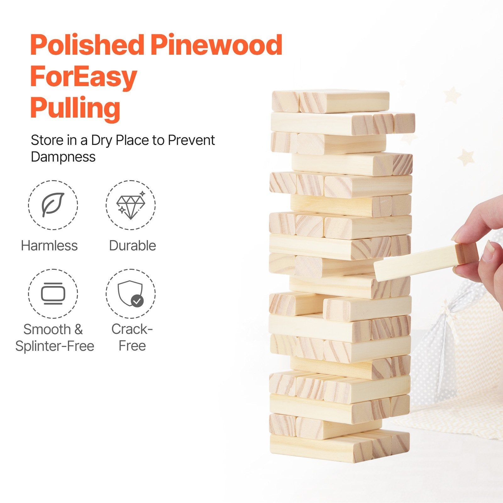 VEVOR Tumbling Timber Toy 54 Blocks Tumble Tower Blocks Game Pine Wood Crate 