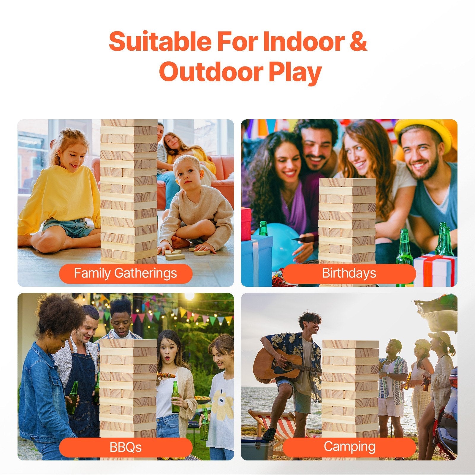 VEVOR Tumbling Timber Toy 54 Blocks Tumble Tower Blocks Game Pine Wood Crate 