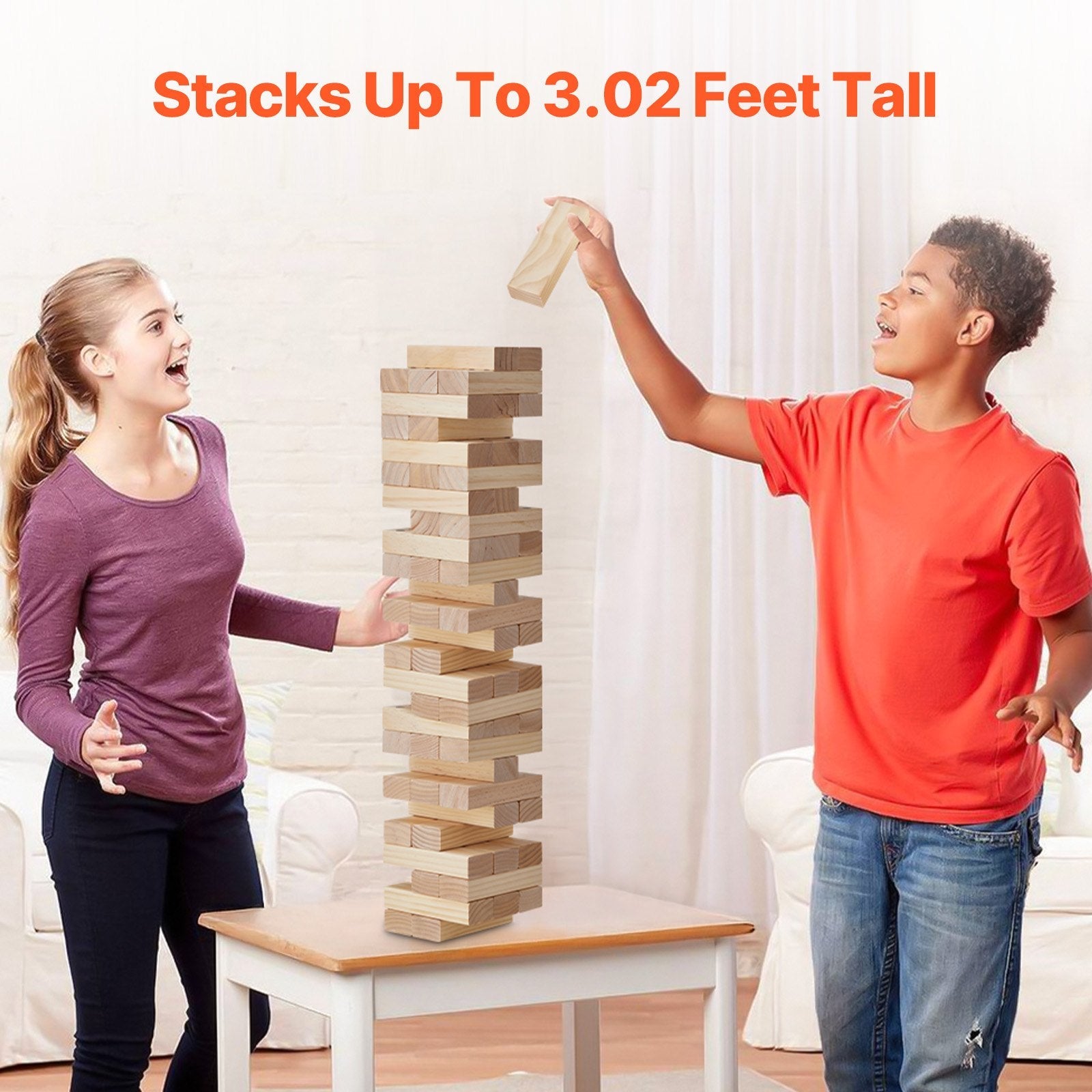 VEVOR Tumbling Timber Toy 54 Blocks Medium Tumble Tower Block Game Pine Wood Bag 