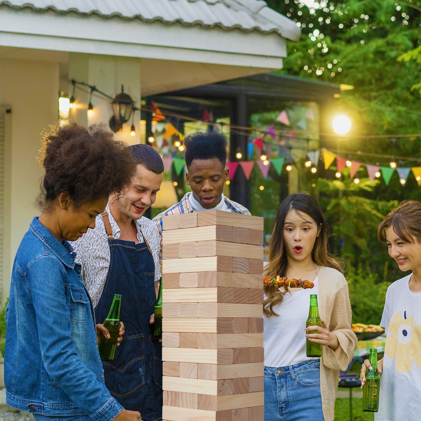 VEVOR Tumbling Timber Toy 54 Blocks Medium Tumble Tower Block Game Pine Wood Bag 