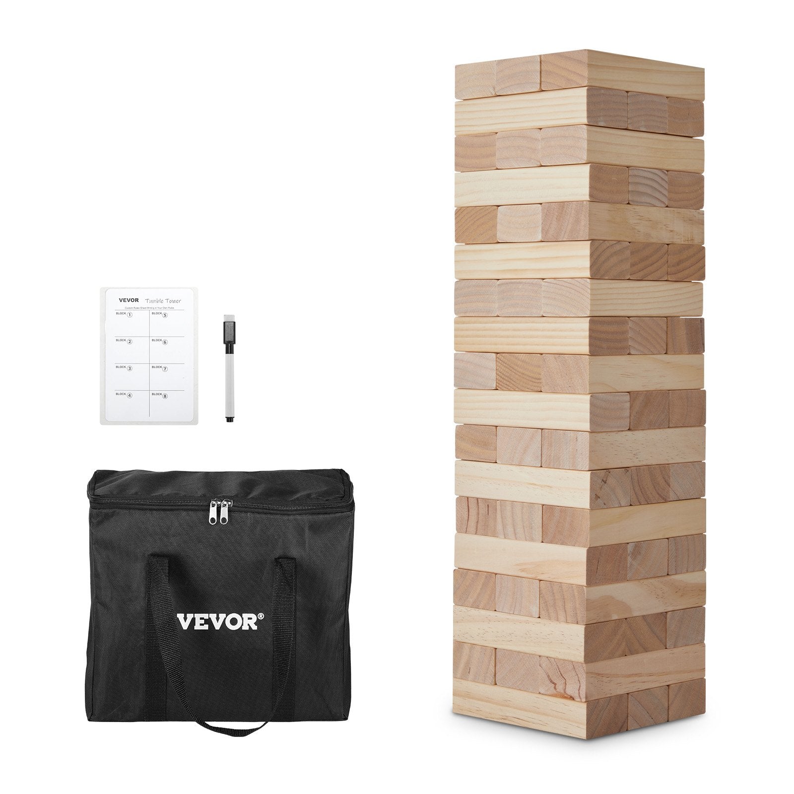 VEVOR Tumbling Timber Toy 54 Blocks Large Tumble Tower Blocks Game Pine Wood Bag 