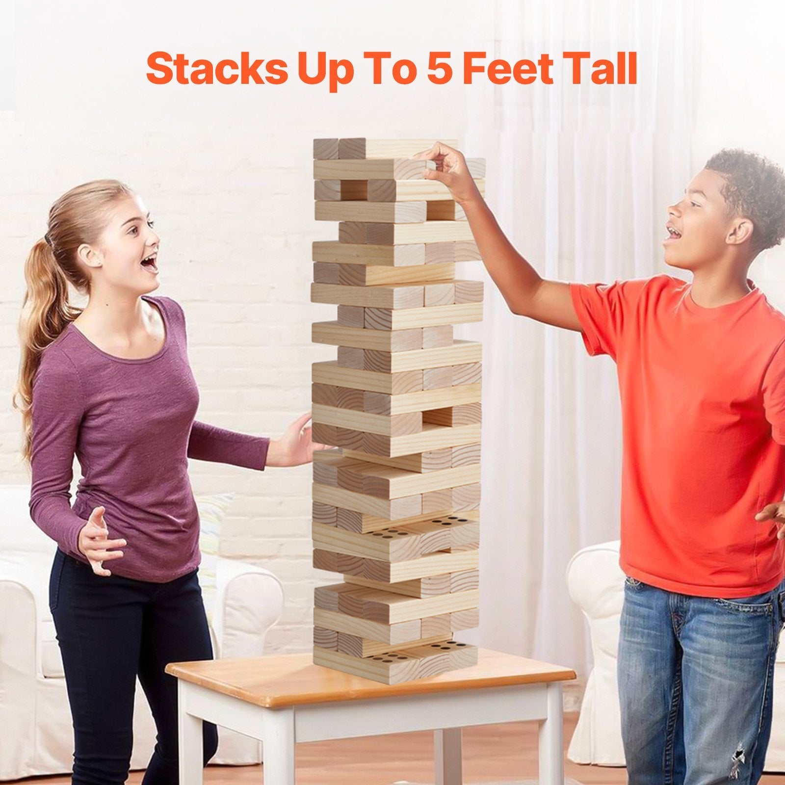 VEVOR Tumbling Timber Toy 60 Blocks Giant Tumble Tower Blocks Game Pine Wood Bag 