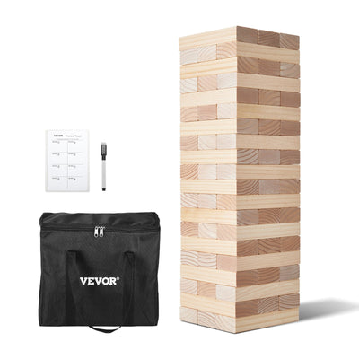 VEVOR Tumbling Timber Toy 60 Blocks Giant Tumble Tower Blocks Game Pine Wood Bag 