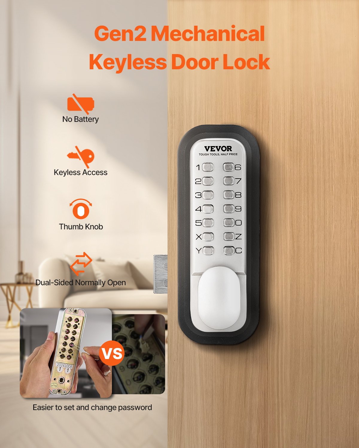 VEVOR Mechanical Keyless Entry Door Lock 14 Key Mechanical Door Lock Single-Side 