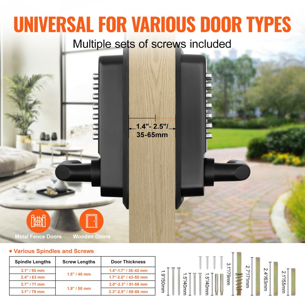 VEVOR Mechanical Keyless Entry Door Lock, 14 Digit Keypad, Water-proof Zinc Alloy, Double-sided Embedded Outdoor Gate Door Locks Set with Keypad and Handle, Easy to Install, for Garden, Garage, Yard 