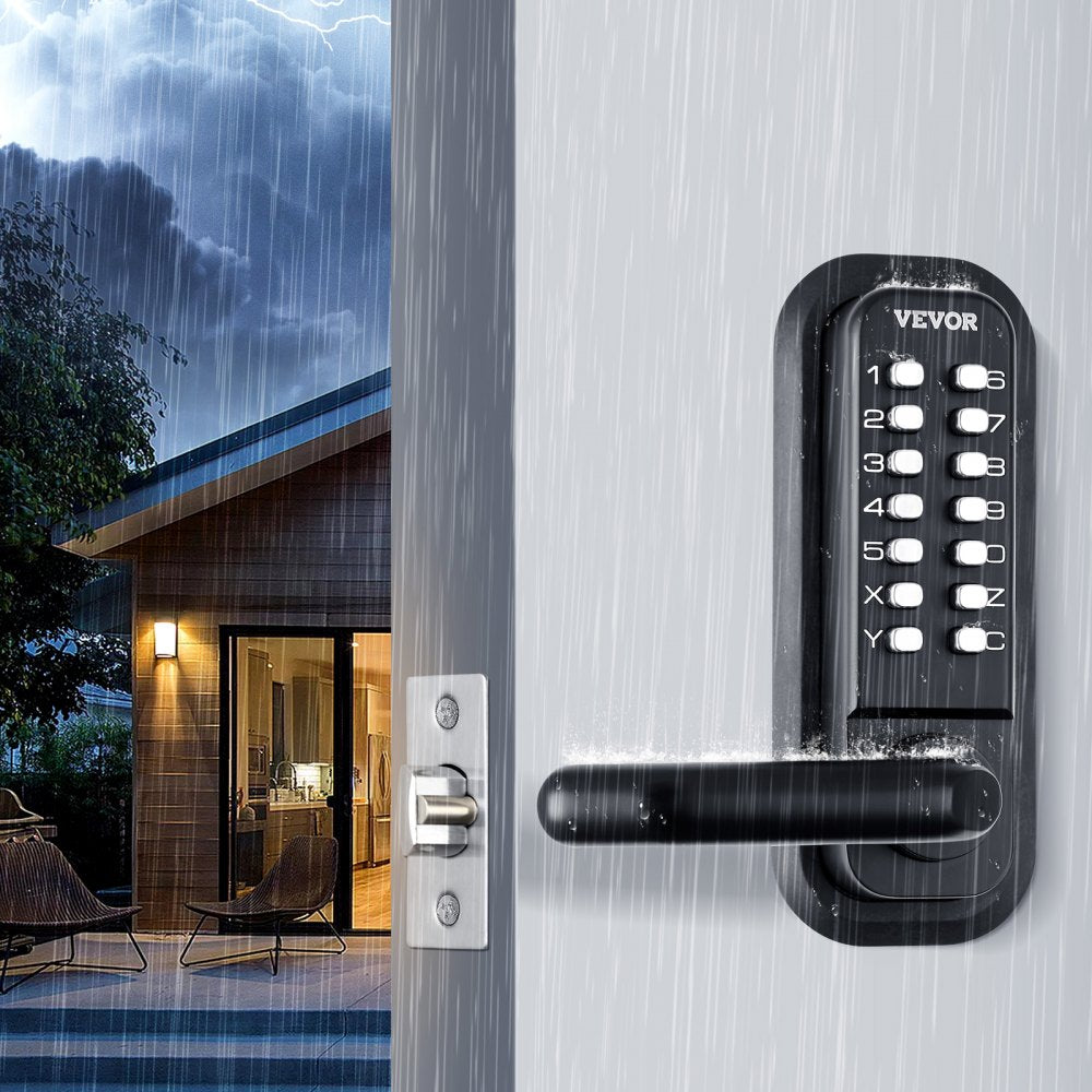 VEVOR Mechanical Keyless Entry Door Lock, 14 Digit Keypad, Water-proof Zinc Alloy, Double-sided Embedded Outdoor Gate Door Locks Set with Keypad and Handle, Easy to Install, for Garden, Garage, Yard 