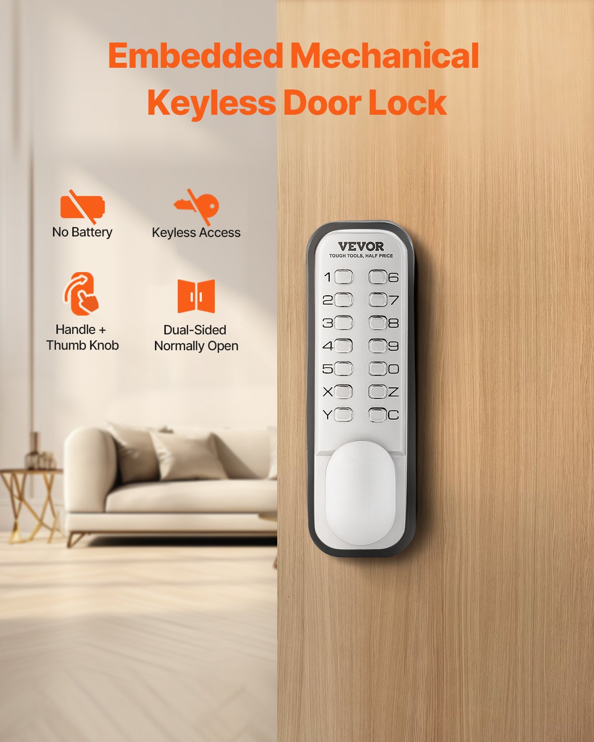 VEVOR Mechanical Keyless Entry Door Lock 14 Key Mechanical Keypad Door Knob Home 