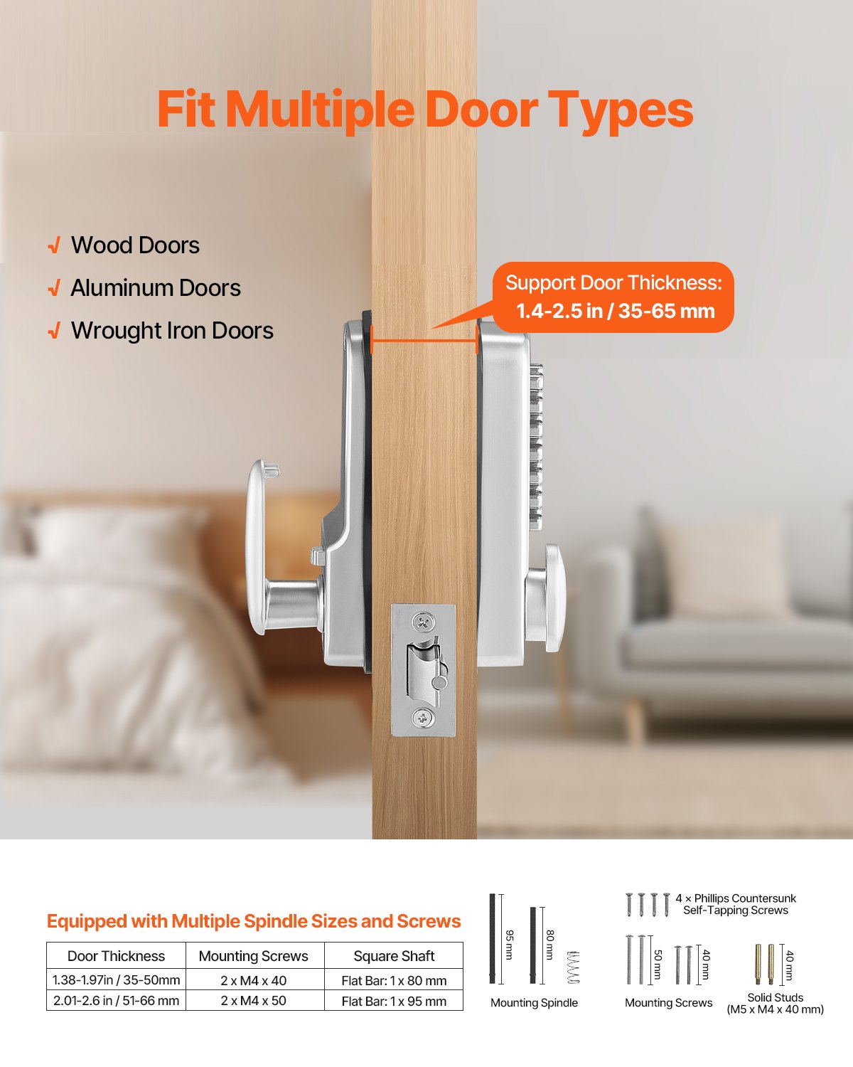VEVOR Mechanical Keyless Entry Door Lock 14 Key Mechanical Keypad Door Knob Home 