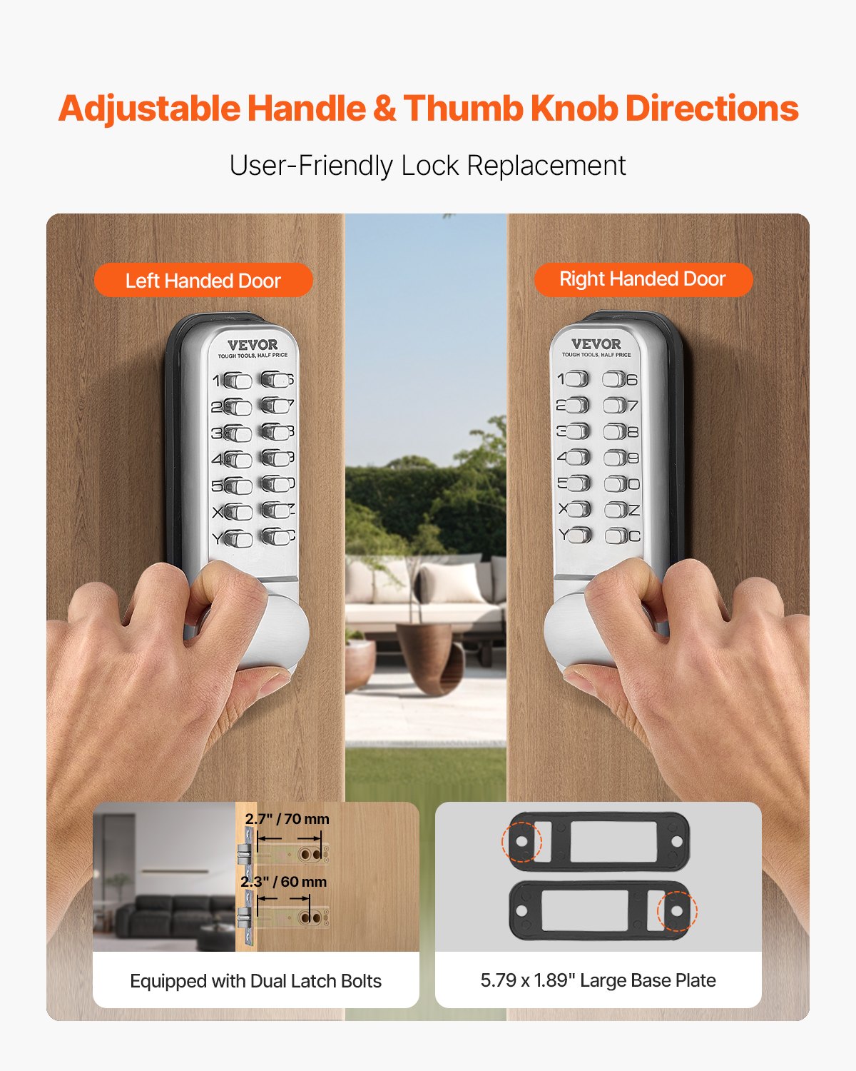 VEVOR Mechanical Keyless Entry Door Lock 14 Key Mechanical Keypad Door Knob Home 