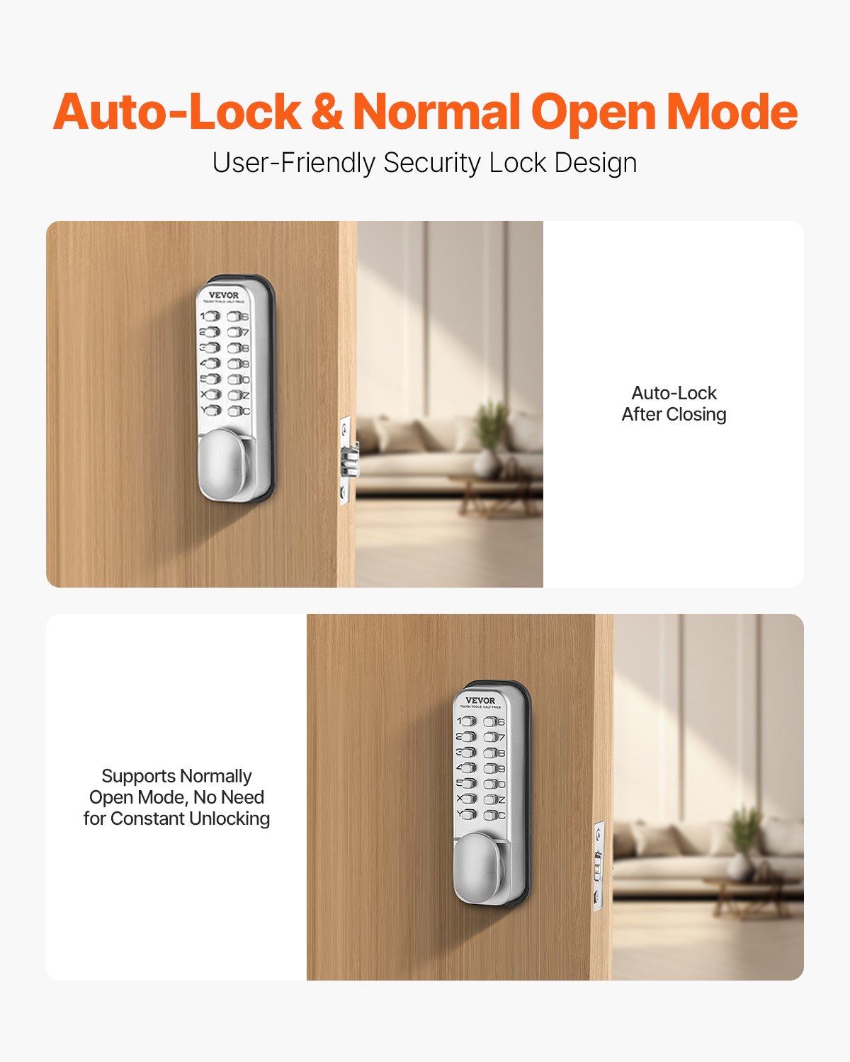 VEVOR Mechanical Keyless Entry Door Lock 14 Key Mechanical Keypad Door Knob Home 