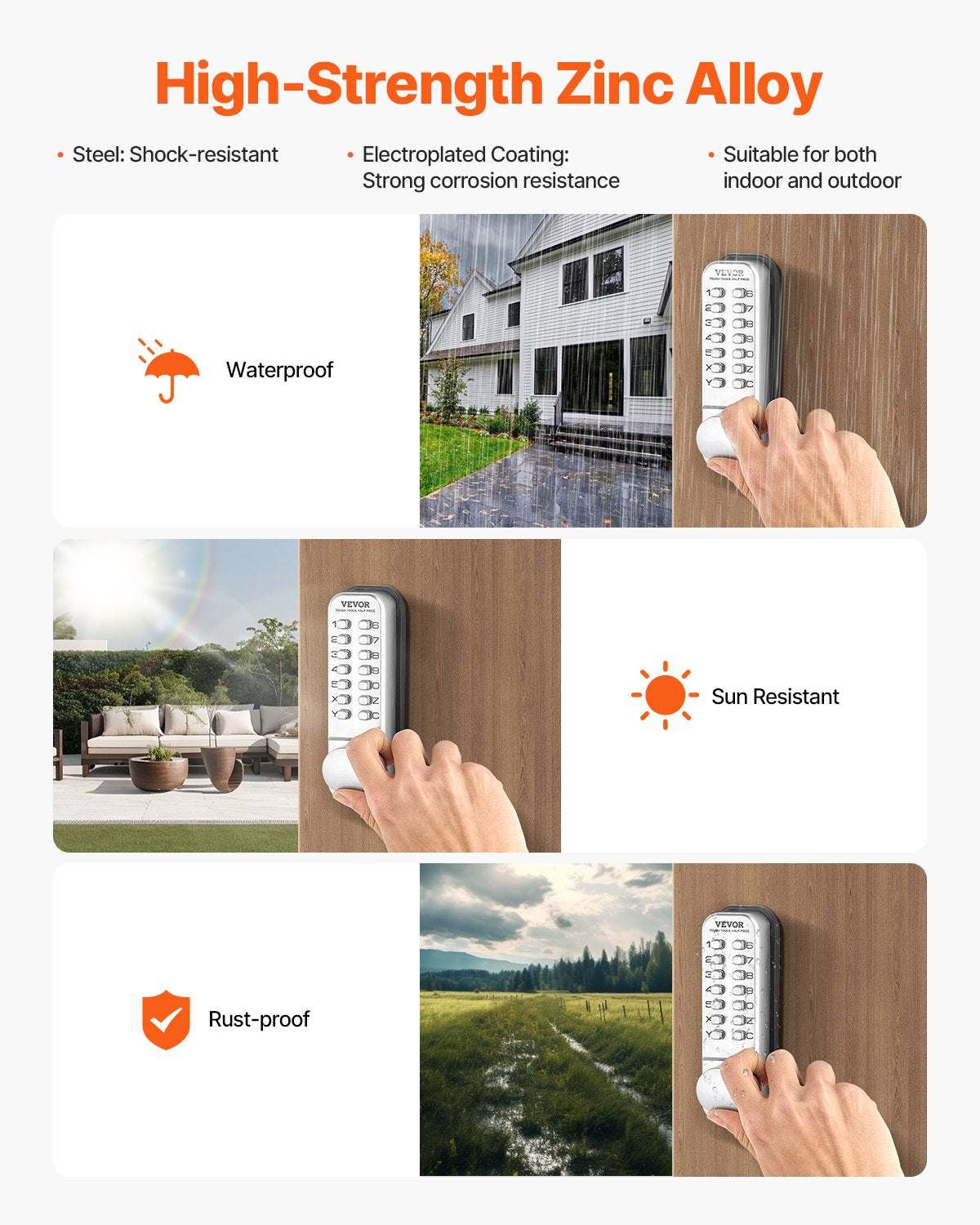 VEVOR Mechanical Keyless Entry Door Lock 14 Key Mechanical Keypad Door Knob Home 