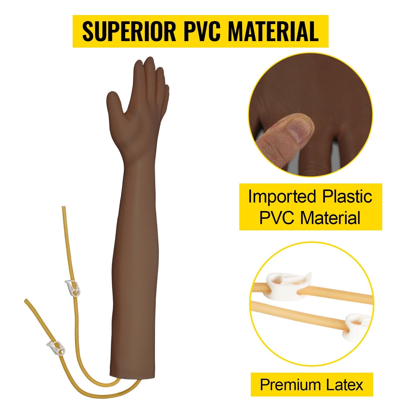 VEVOR Intravenous Practice Arm Kit with Dark Skin Phlebotomy Arm Made of PVC Material Practice Arm for Phlebotomy with Height Adjustable Infusion Stand IV Practice Arm Kit for Venipuncture Practice 