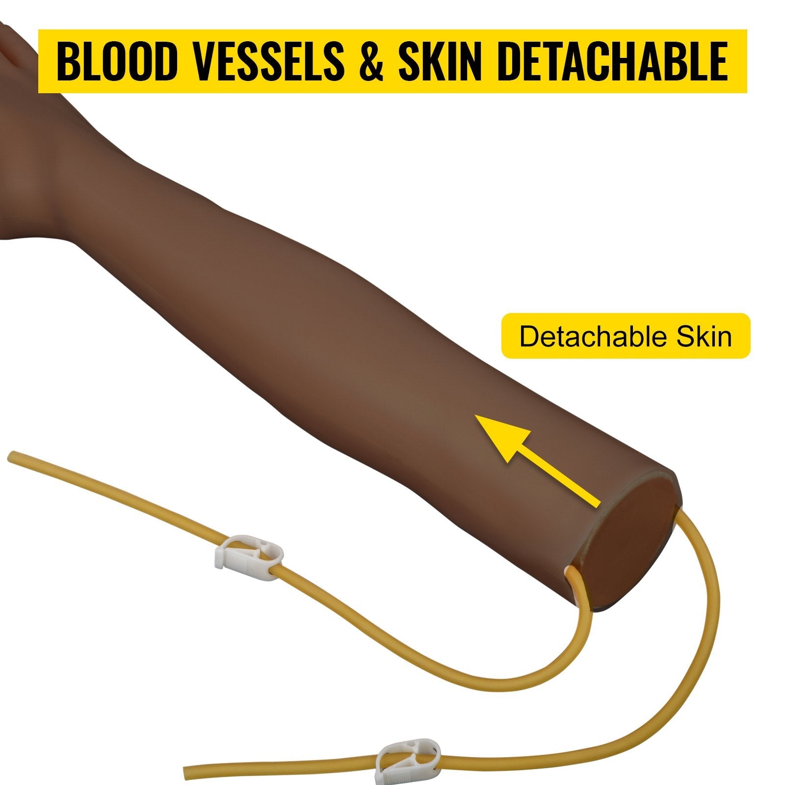 VEVOR Intravenous Practice Arm Kit with Dark Skin Phlebotomy Arm Made of PVC Material Practice Arm for Phlebotomy with Height Adjustable Infusion Stand IV Practice Arm Kit for Venipuncture Practice 