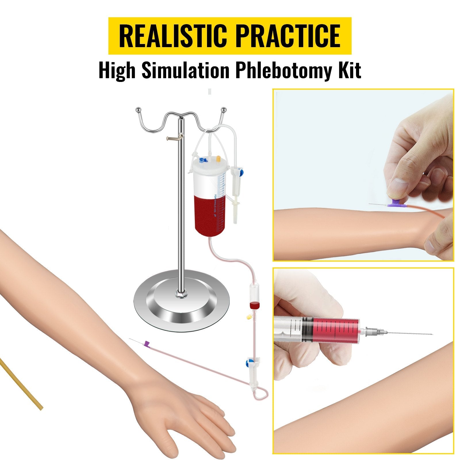 VEVOR Iv Kit Iv Practice Arm Phlebotomy Venipuncture Practice Kit Iv Simulation Arm Iv Injection Practice Educational Training and Teaching Model for Nurse and Apprentice 
