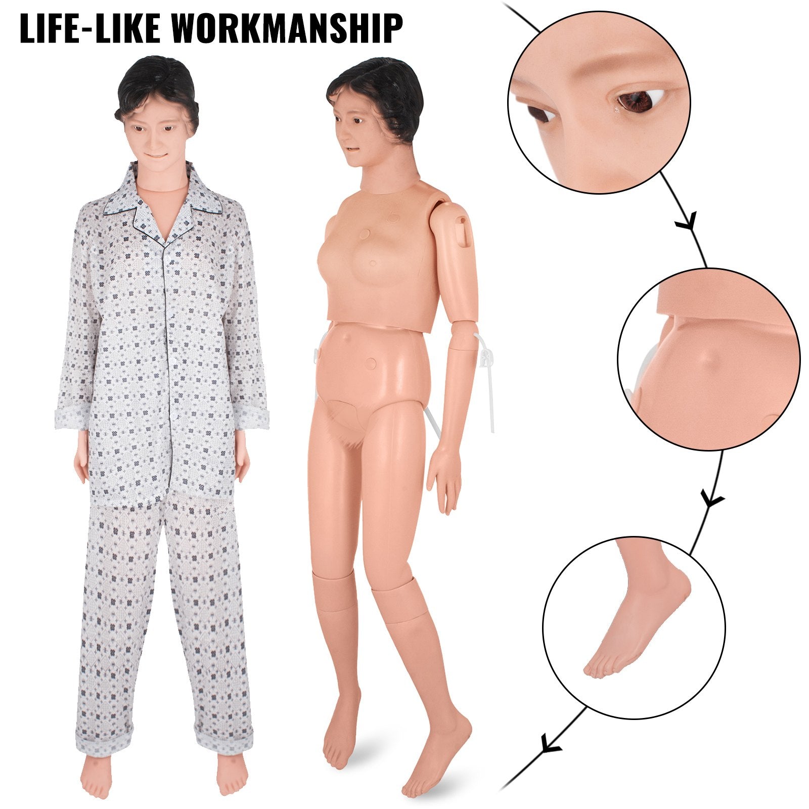 VEVOR Manikin for The Cure of The Patient Didactic Material in PVC Medical Training Teaching Manikin Model Woman for Teaching at School of Nursing Medicine 