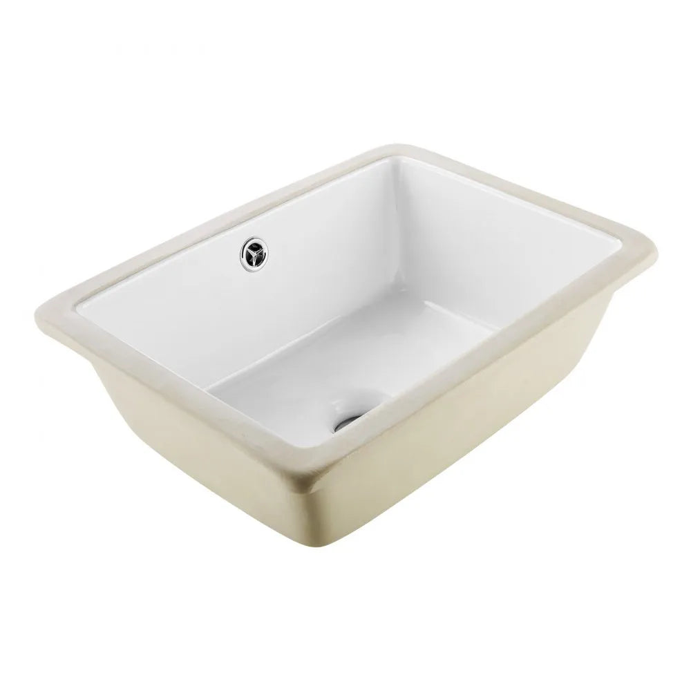Undermount Rectangular Bathroom Sink, White Ceramic Vanity Basin with Overflow, 15.75" x 12.01"