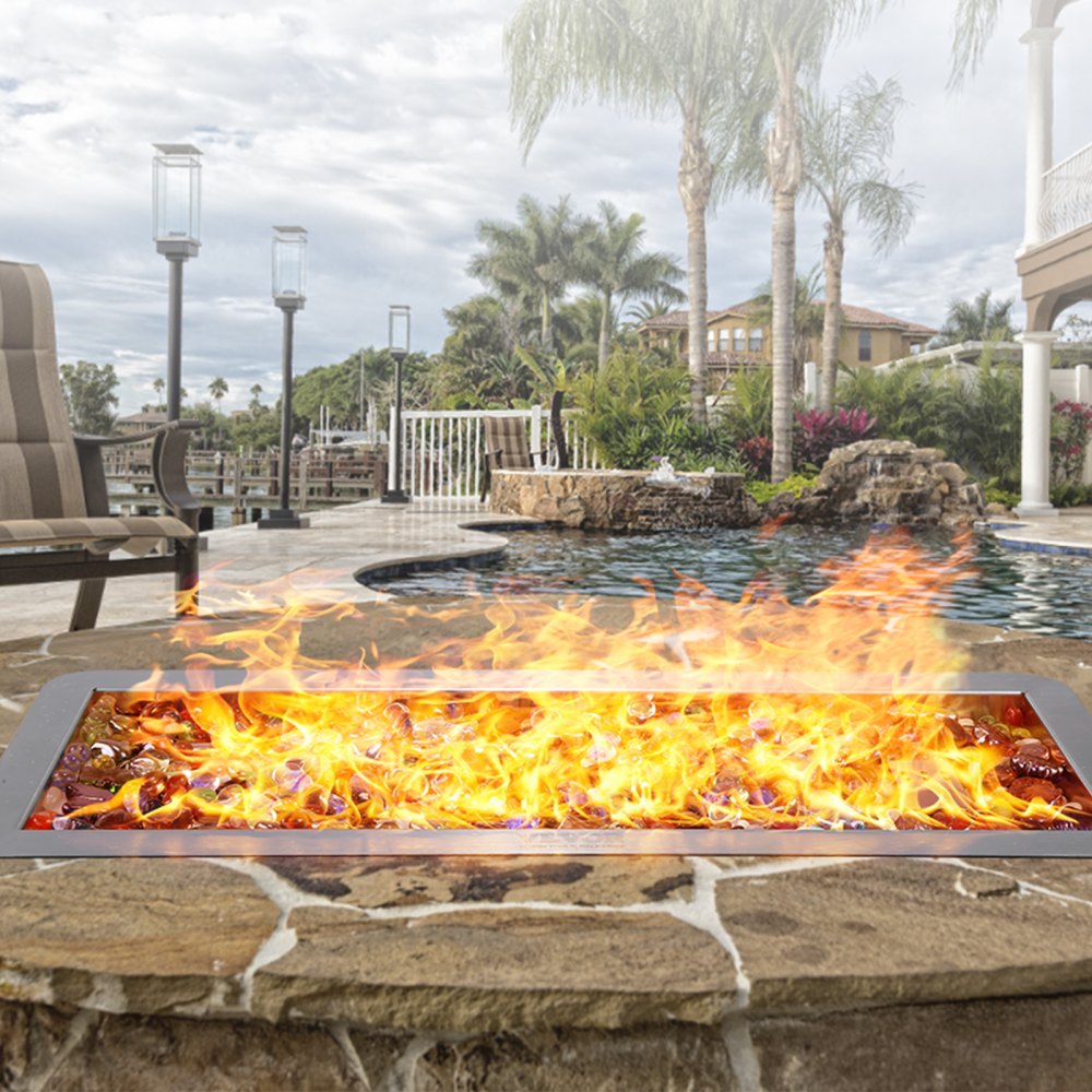 VEVOR 24 x 8 inch Drop-in Fire Pit Pan, Rectangular Stainless Steel Fire Pit Burner Kit, Natural & Propane Gas Fire Pan 120,000 BTU with H-Burner for Indoor or Outdoor Use 
