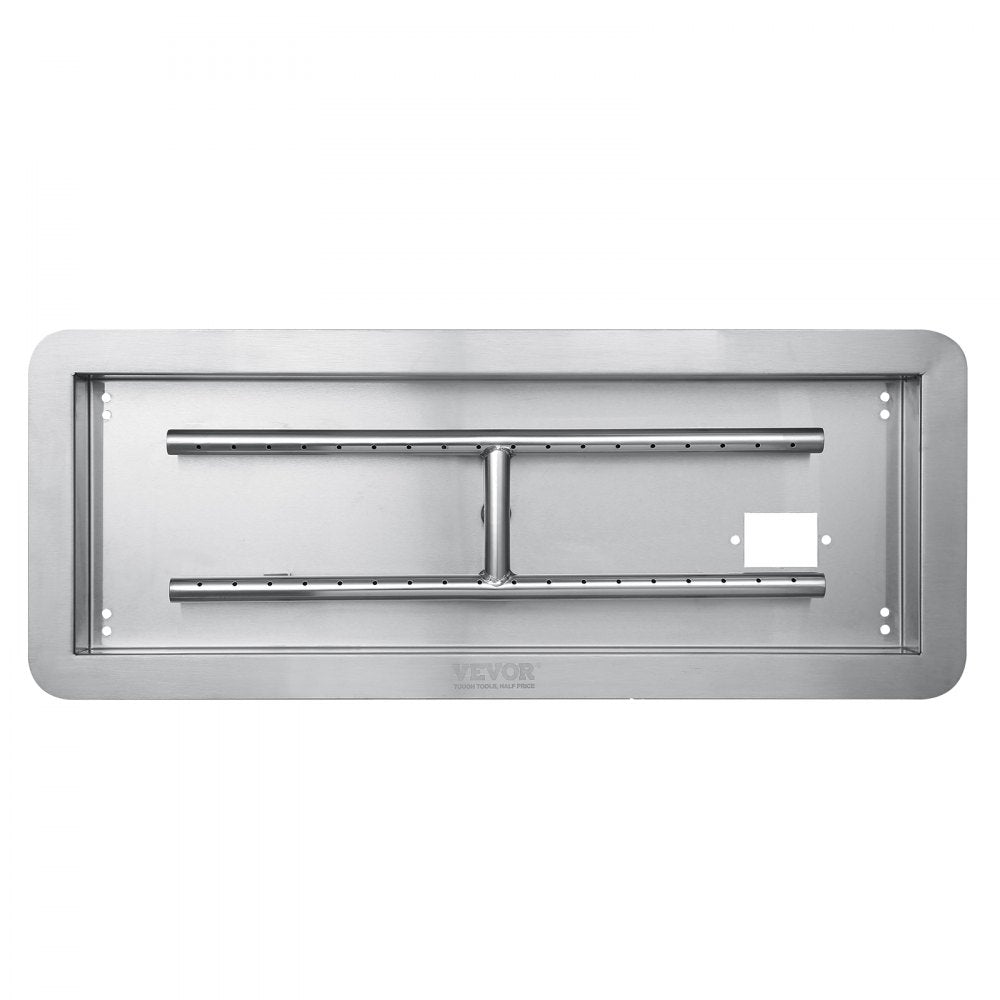 VEVOR 24 x 8 inch Drop-in Fire Pit Pan, Rectangular Stainless Steel Fire Pit Burner Kit, Natural & Propane Gas Fire Pan 120,000 BTU with H-Burner for Indoor or Outdoor Use 