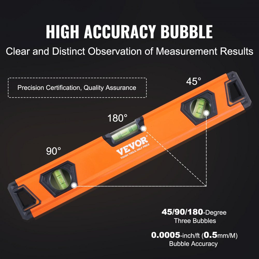 VEVOR Magnetic Torpedo Level, 78/48/32/24/16/10 in Mechanical Level Set, Bubble Vials Ruler for 45/90/180 Degree, Aluminum Alloy Leveler Tool w/ Viewing Window, Shock-Resistant for Plumbing, Wood 