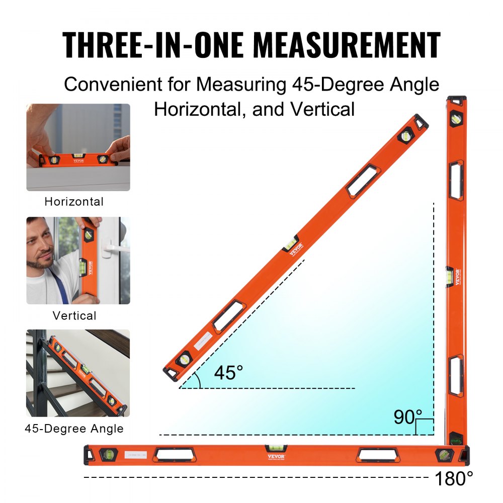 VEVOR Magnetic Torpedo Level, 78/48/32/24/16/10 in Mechanical Level Set, Bubble Vials Ruler for 45/90/180 Degree, Aluminum Alloy Leveler Tool w/ Viewing Window, Shock-Resistant for Plumbing, Wood 