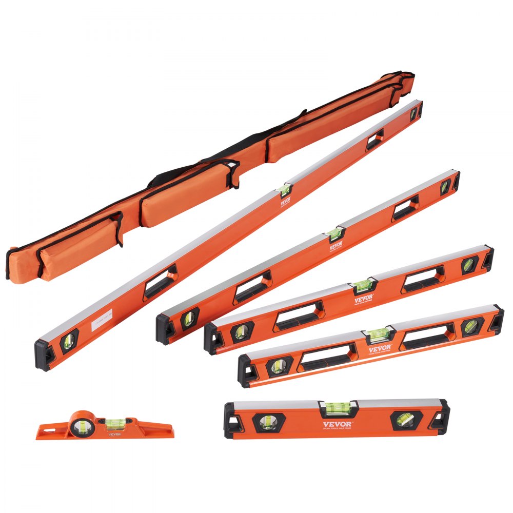 VEVOR Magnetic Torpedo Level, 78/48/32/24/16/10 in Mechanical Level Set, Bubble Vials Ruler for 45/90/180 Degree, Aluminum Alloy Leveler Tool w/ Viewing Window, Shock-Resistant for Plumbing, Wood 