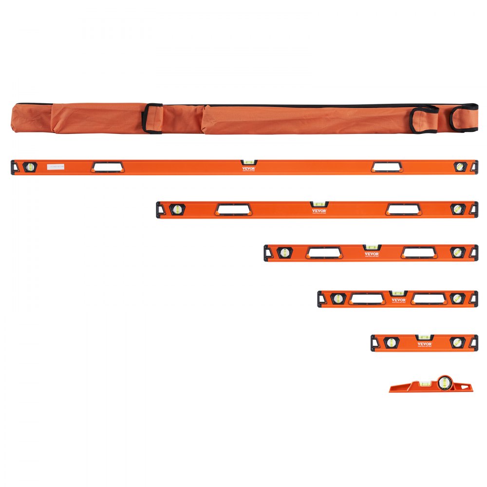 VEVOR Magnetic Torpedo Level, 78/48/32/24/16/10 in Mechanical Level Set, Bubble Vials Ruler for 45/90/180 Degree, Aluminum Alloy Leveler Tool w/ Viewing Window, Shock-Resistant for Plumbing, Wood 