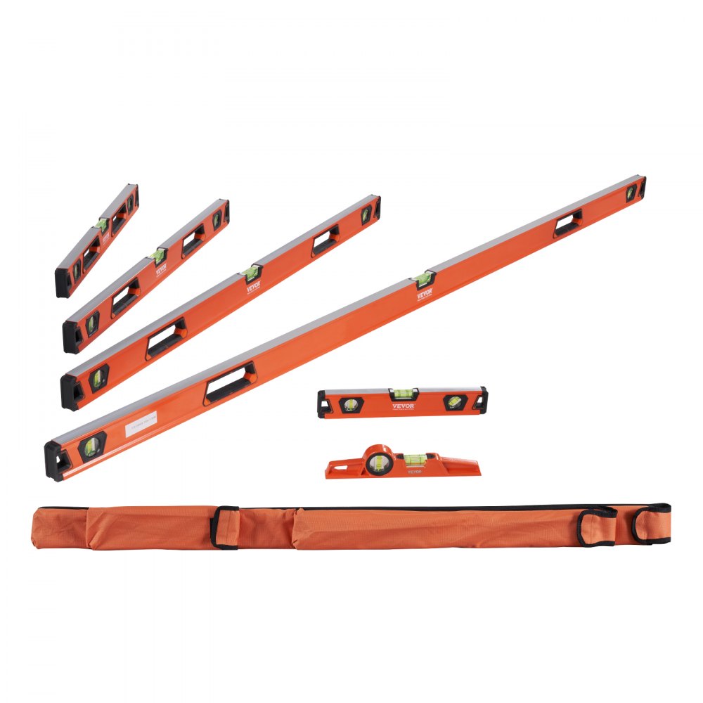 VEVOR Magnetic Torpedo Level, 78/48/32/24/16/10 in Mechanical Level Set, Bubble Vials Ruler for 45/90/180 Degree, Aluminum Alloy Leveler Tool w/ Viewing Window, Shock-Resistant for Plumbing, Wood 