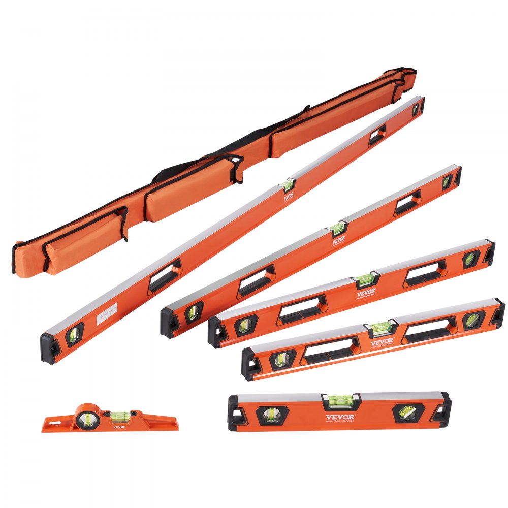 VEVOR Magnetic Torpedo Level, 78/48/32/24/16/10 in Mechanical Level Set, Bubble Vials Ruler for 45/90/180 Degree, Aluminum Alloy Leveler Tool w/ Viewing Window, Shock-Resistant for Plumbing, Wood 