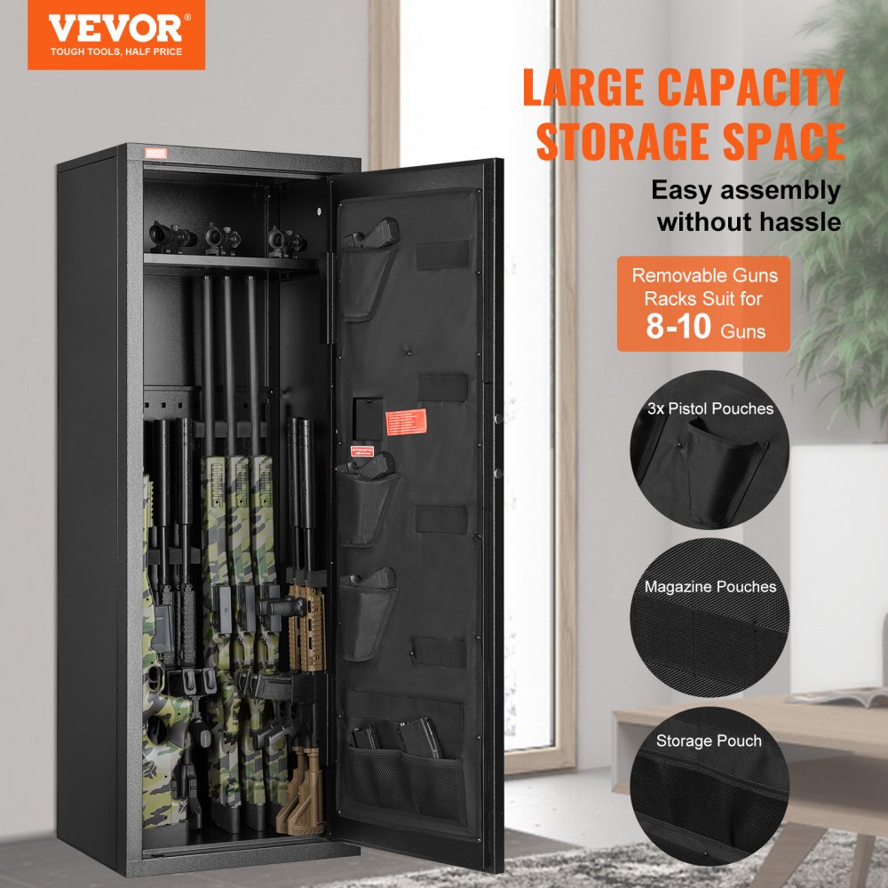 VEVOR 8-10 Rifles Gun Safe, Rifle Safe with Lock & Digital Keypad, Quick Access Tall Gun Storage Cabinet with Removable Shelf, Rifle Cabinet for Home Rifle and Shotguns 