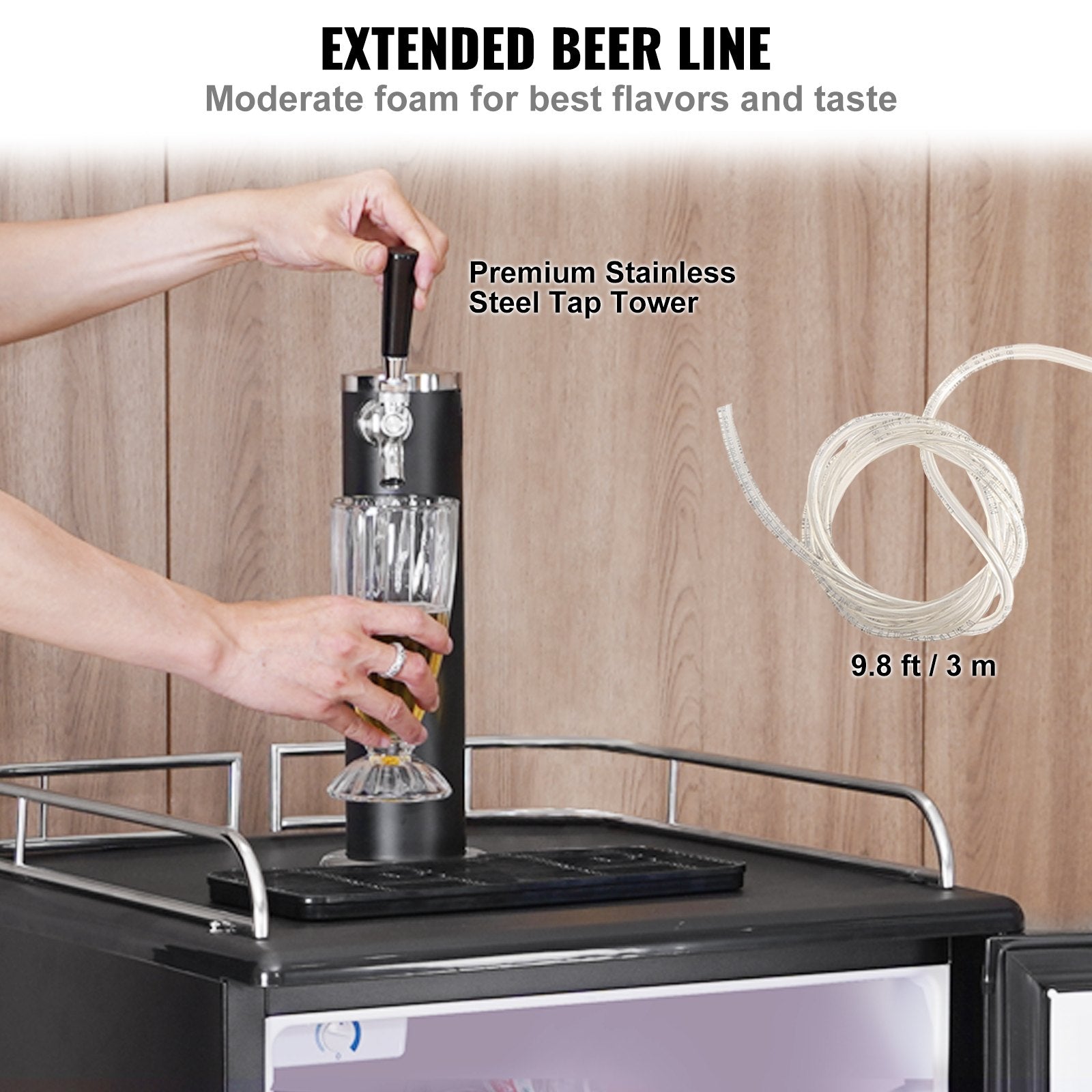 VEVOR Beer Kegerator, Single Tap Draft Beer Dispenser, Full Size Keg Refrigerator With Shelves, CO2 Cylinder, Drip Tray & Rail, 32°F- 50°F Temperature Control, Holds 1/6, 1/4, 1/2 Barrels, Black 