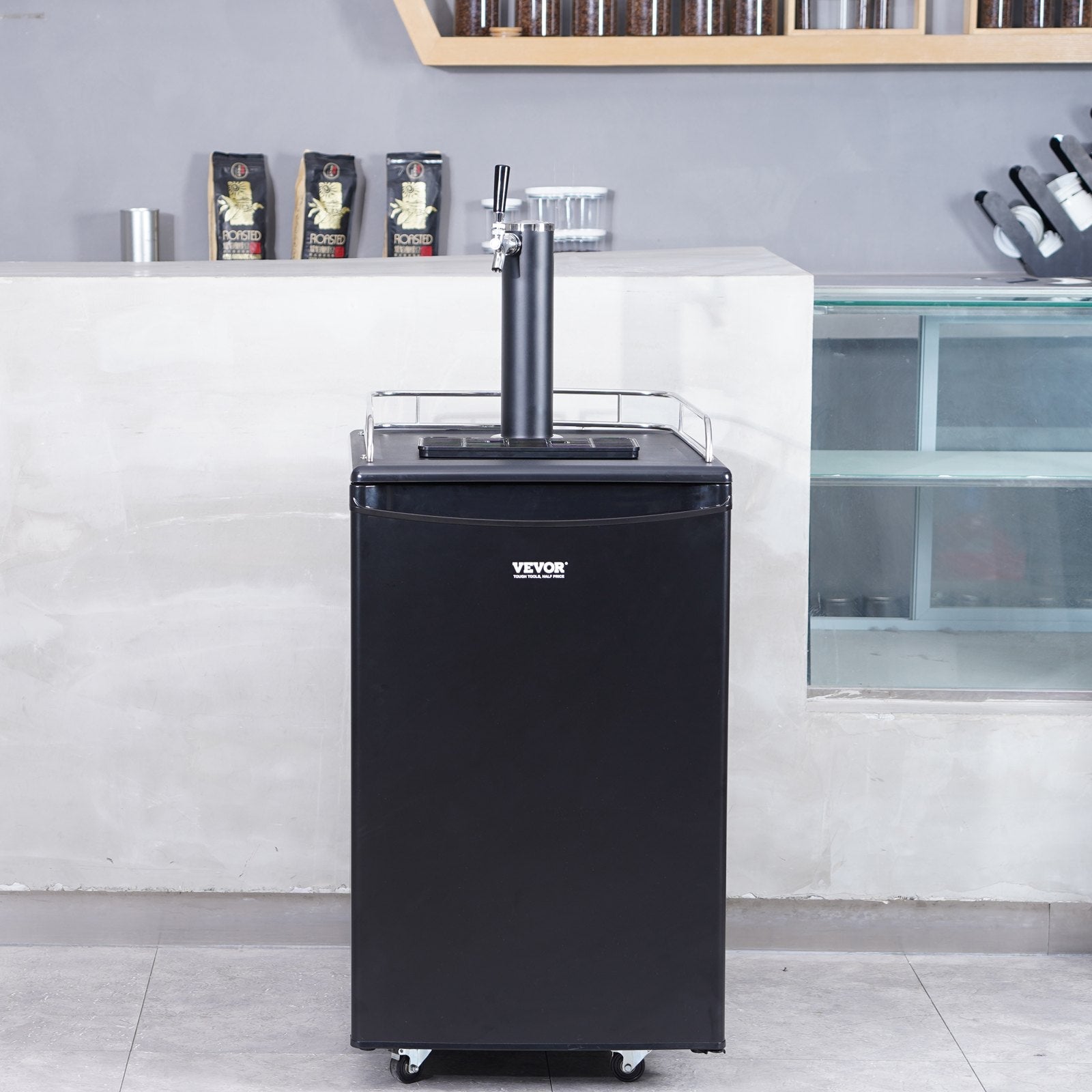 VEVOR Beer Kegerator, Single Tap Draft Beer Dispenser, Full Size Keg Refrigerator With Shelves, CO2 Cylinder, Drip Tray & Rail, 32°F- 50°F Temperature Control, Holds 1/6, 1/4, 1/2 Barrels, Black 