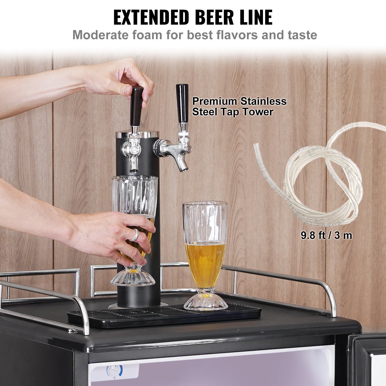 VEVOR Beer Kegerator, Dual Tap Draft Beer Dispenser, Full Size Keg Refrigerator With Shelves, CO2 Cylinder, Drip Tray & Rail, 32°F- 50°F Temperature Control, Holds 1/6, 1/4, 1/2 Barrels, Black 