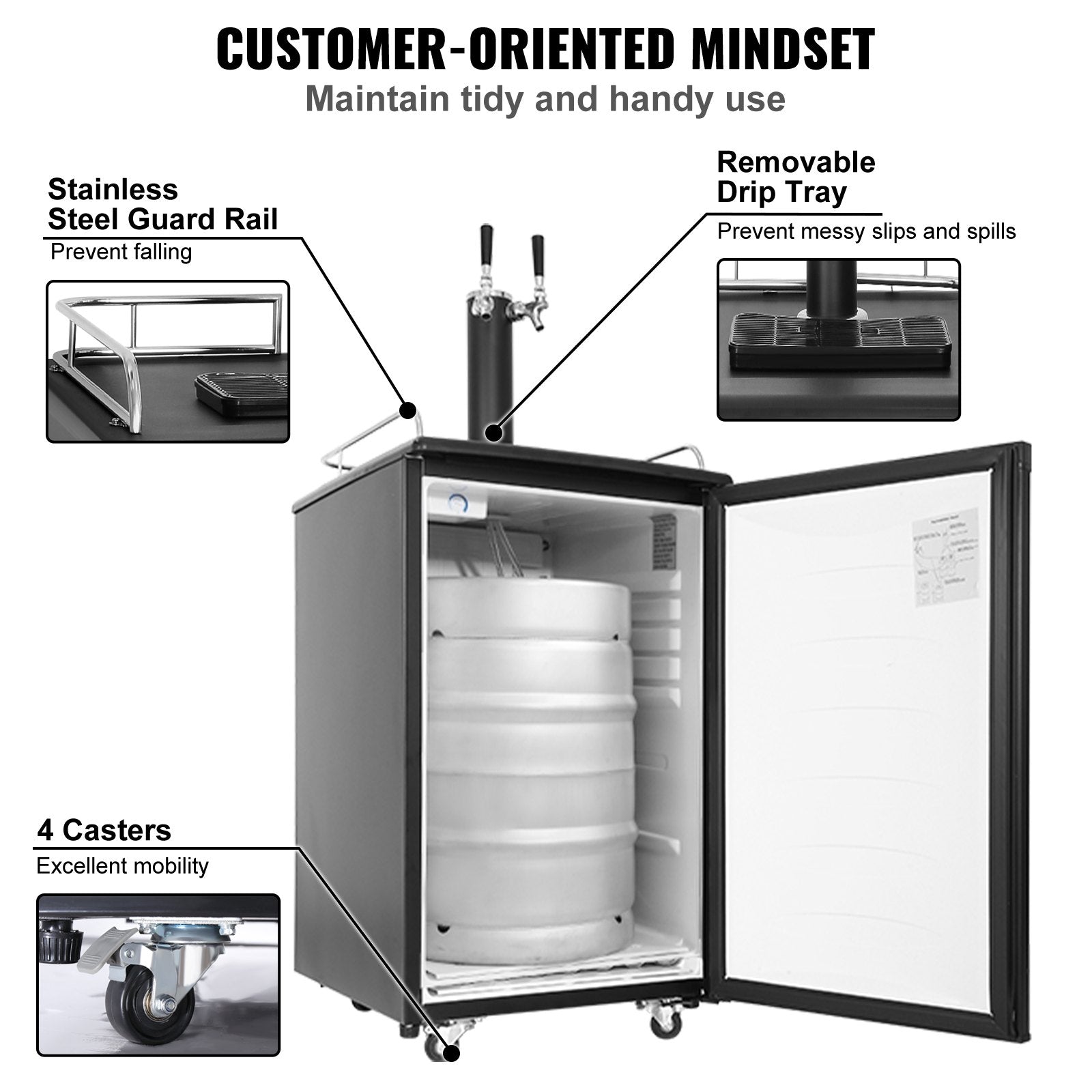 VEVOR Beer Kegerator, Dual Tap Draft Beer Dispenser, Full Size Keg Refrigerator With Shelves, CO2 Cylinder, Drip Tray & Rail, 32°F- 50°F Temperature Control, Holds 1/6, 1/4, 1/2 Barrels, Black 