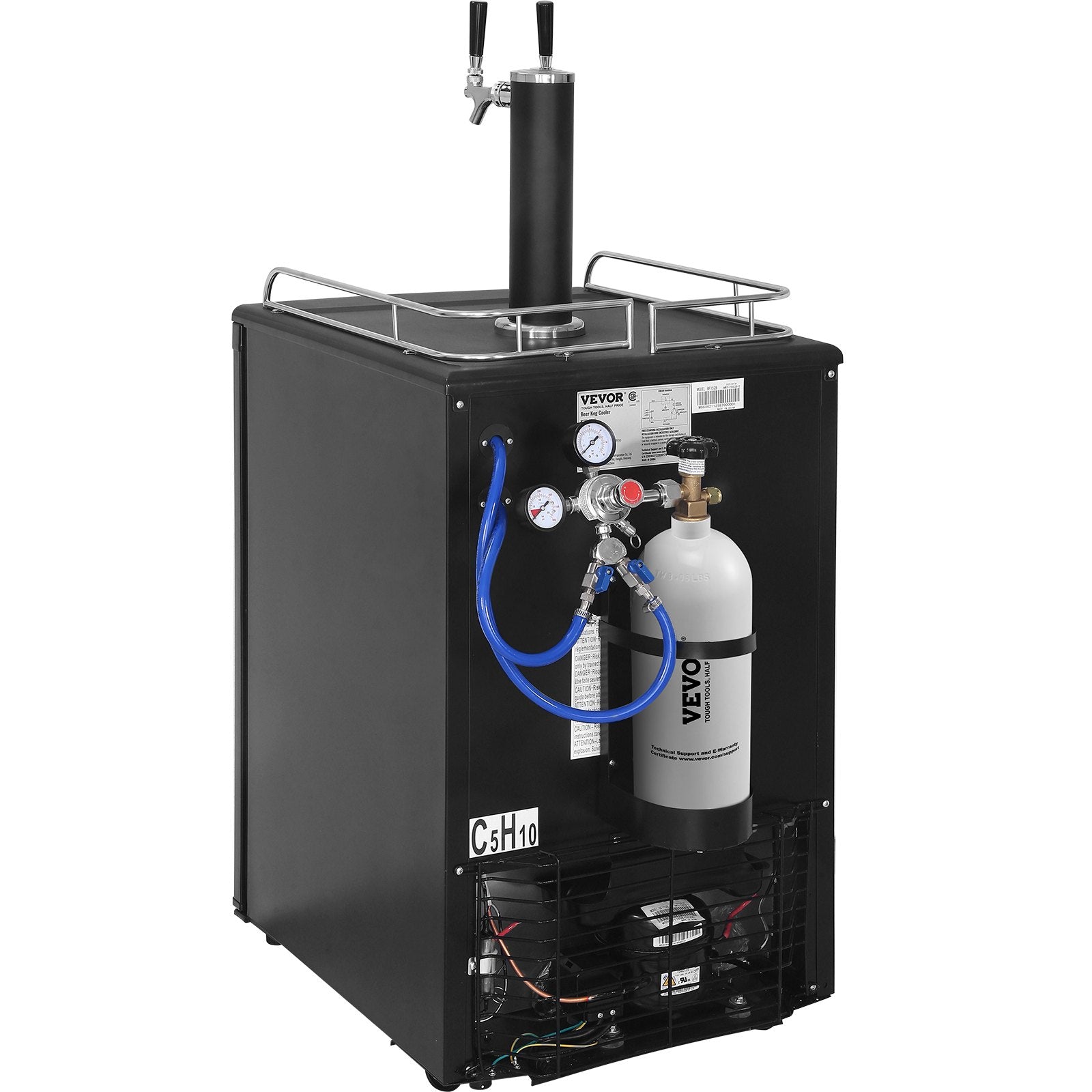 VEVOR Beer Kegerator, Dual Tap Draft Beer Dispenser, Full Size Keg Refrigerator With Shelves, CO2 Cylinder, Drip Tray & Rail, 32°F- 50°F Temperature Control, Holds 1/6, 1/4, 1/2 Barrels, Black 
