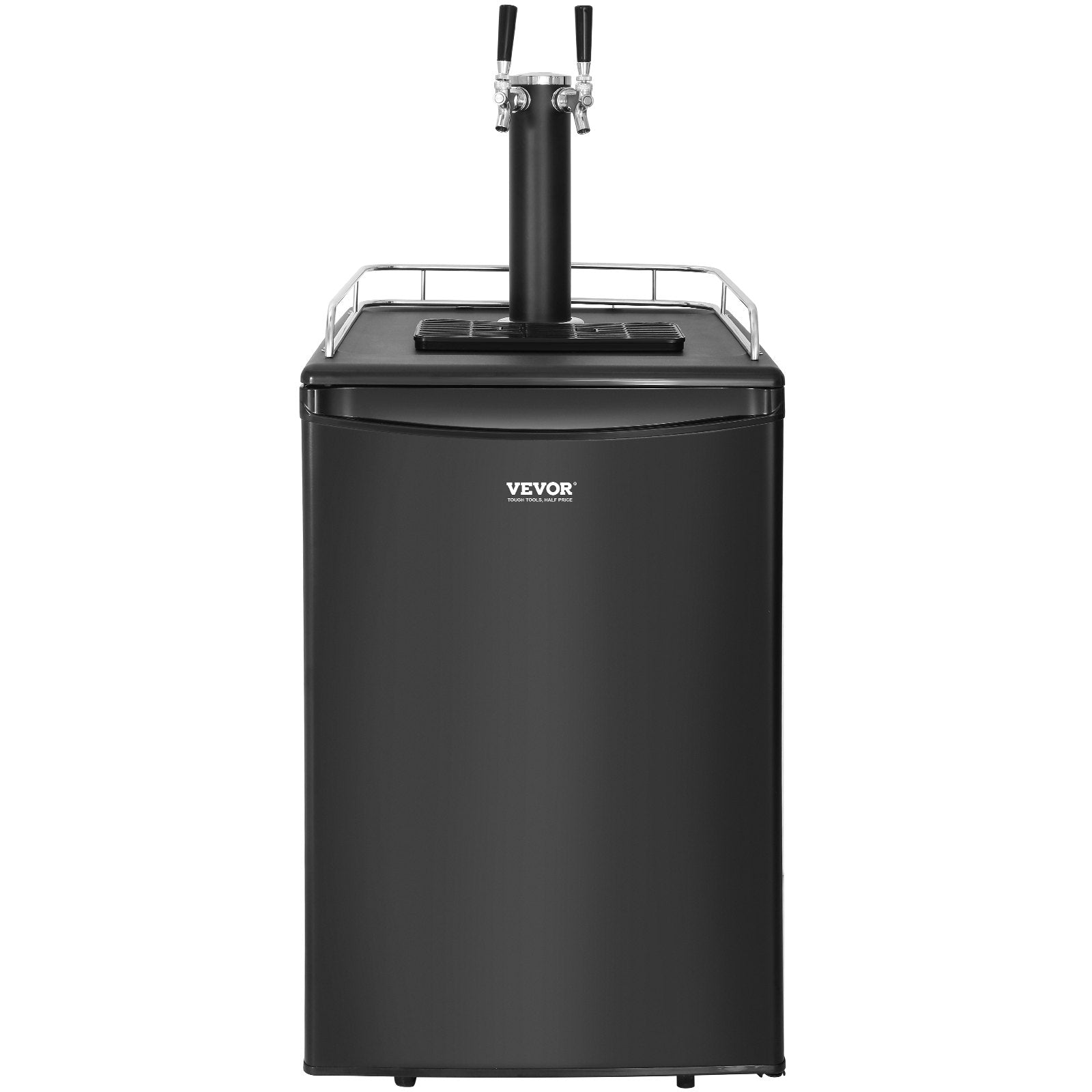 VEVOR Beer Kegerator, Dual Tap Draft Beer Dispenser, Full Size Keg Refrigerator With Shelves, CO2 Cylinder, Drip Tray & Rail, 32°F- 50°F Temperature Control, Holds 1/6, 1/4, 1/2 Barrels, Black 