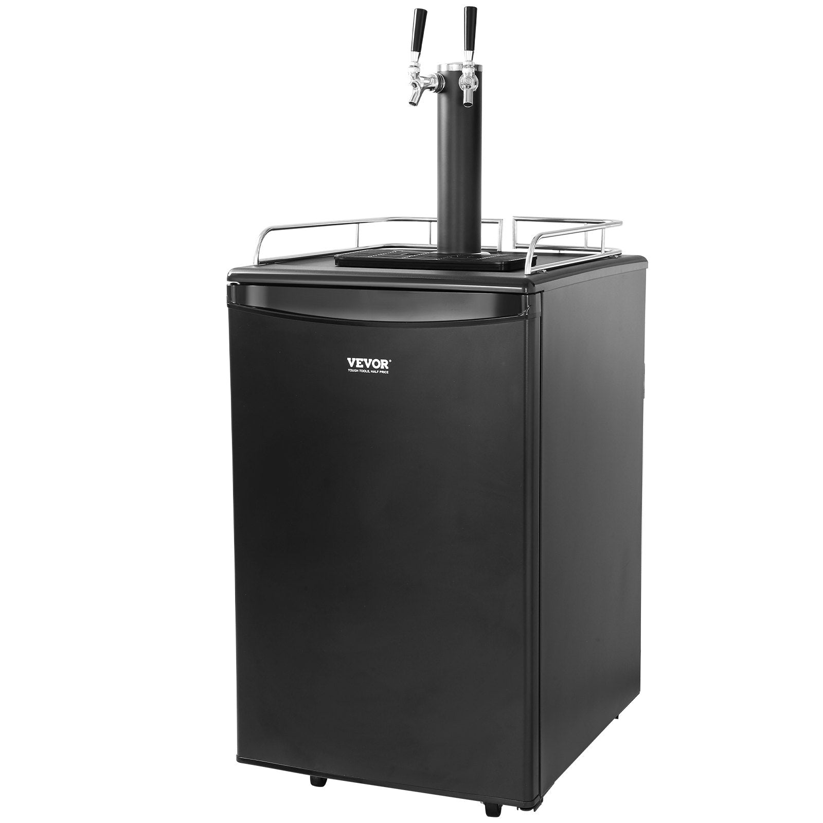 VEVOR Beer Kegerator, Dual Tap Draft Beer Dispenser, Full Size Keg Refrigerator With Shelves, CO2 Cylinder, Drip Tray & Rail, 32°F- 50°F Temperature Control, Holds 1/6, 1/4, 1/2 Barrels, Black 