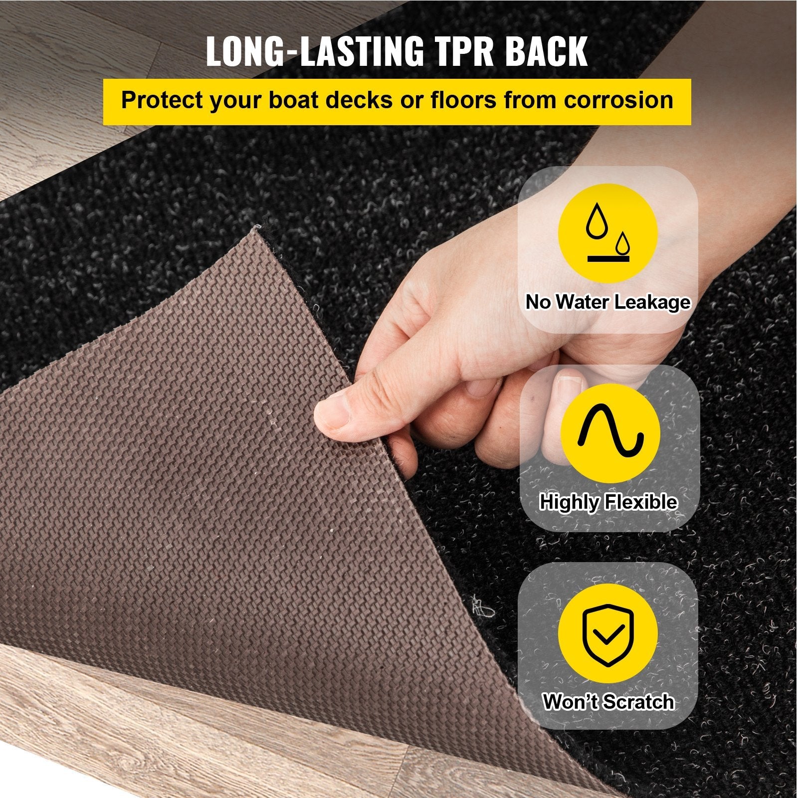 VEVOR Boat Carpet, 6 ft x 13.1 ft Marine Carpet for Boats, Waterproof Black Indoor Outdoor Carpet with Marine Backing Anti-Slide Marine Grade Boat Carpet Cuttable Easy to Clean Patio Rugs Deck Rug 