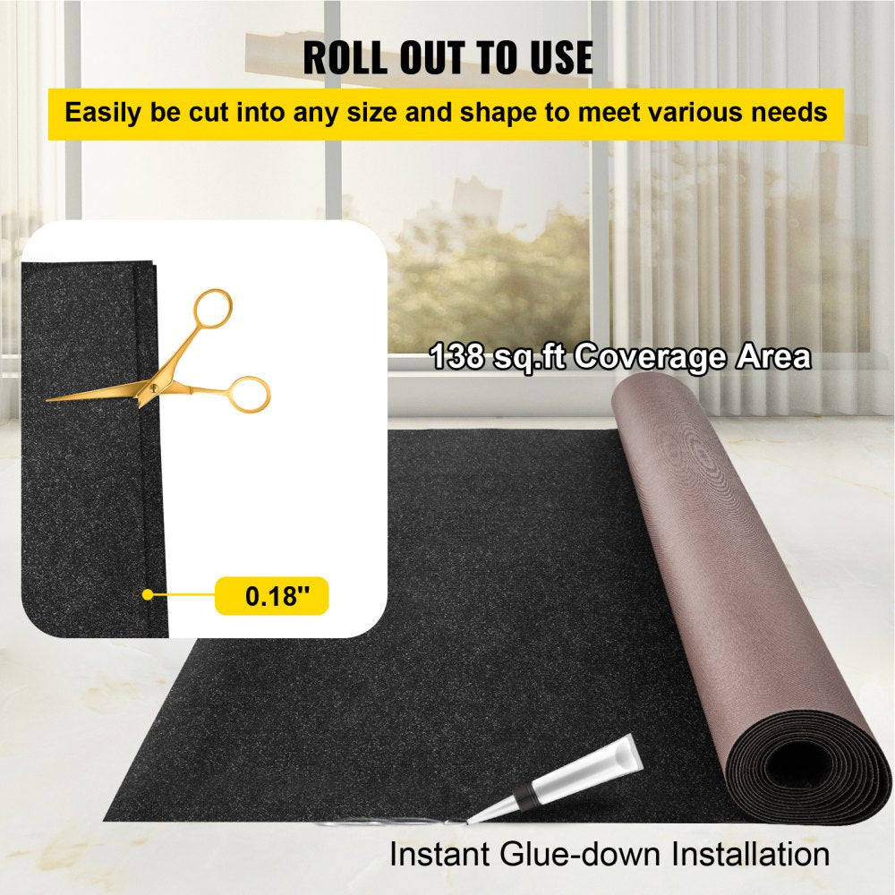 VEVOR Boat Carpet, 6 ft x 23 ft Marine Carpet for Boats, Waterproof Black Indoor Outdoor Carpet with Marine Backing Anti-Slide Marine Grade Boat Carpet Cuttable Easy to Clean Patio Rugs Deck Rug 