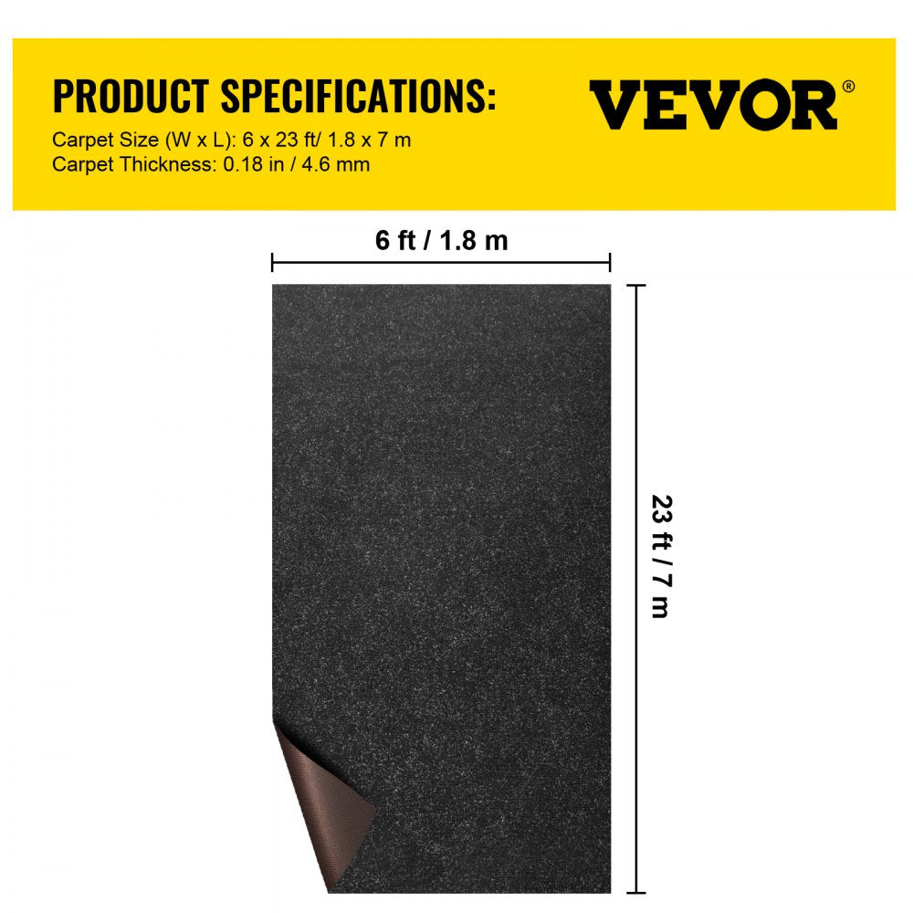 VEVOR Boat Carpet, 6 ft x 23 ft Marine Carpet for Boats, Waterproof Black Indoor Outdoor Carpet with Marine Backing Anti-Slide Marine Grade Boat Carpet Cuttable Easy to Clean Patio Rugs Deck Rug 