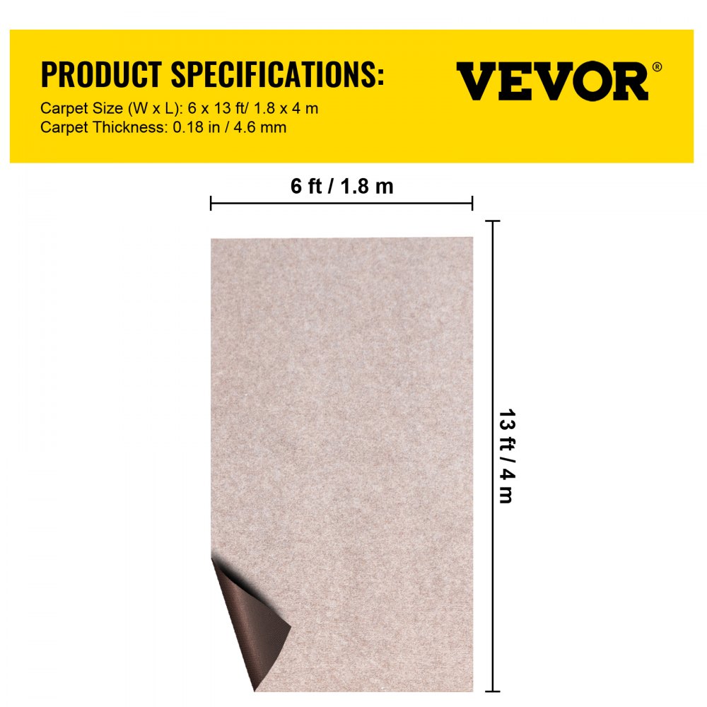 VEVOR Boat Carpet 6x13 feet, Marine Carpet for Boats, Waterproof Light Brown Indoor Outdoor Carpet with Marine Backing Anti-Slide Marine Grade Boat Carpet Cuttable Easy to Clean Patio Rugs Deck Rug 