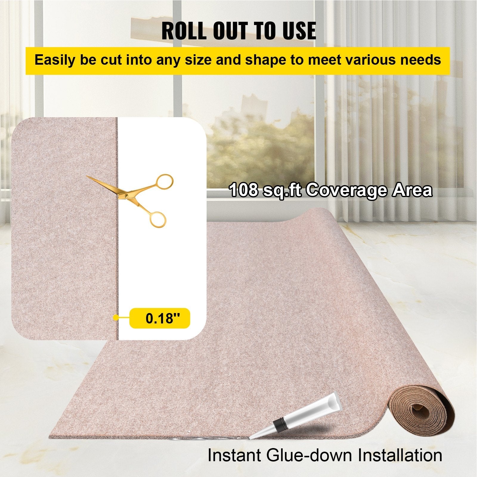 VEVOR Boat Carpet, 6 ft x 29.5 ft Marine Carpet for Boats, Waterproof Light Brown Carpet with Marine Backing Anti-Slide Marine Grade Boat Carpet Cuttable Easy to Clean Patio Rugs Deck 