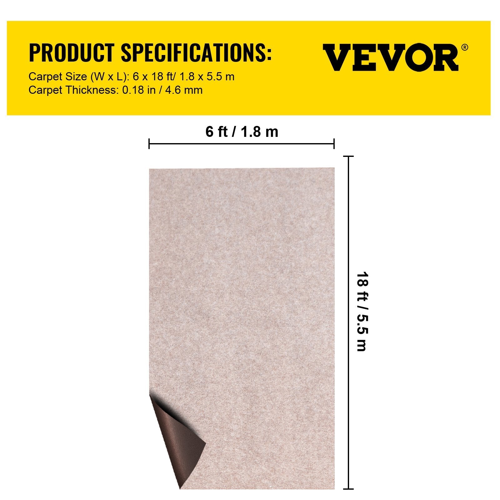 VEVOR Boat Carpet, 6 ft x 29.5 ft Marine Carpet for Boats, Waterproof Light Brown Carpet with Marine Backing Anti-Slide Marine Grade Boat Carpet Cuttable Easy to Clean Patio Rugs Deck 