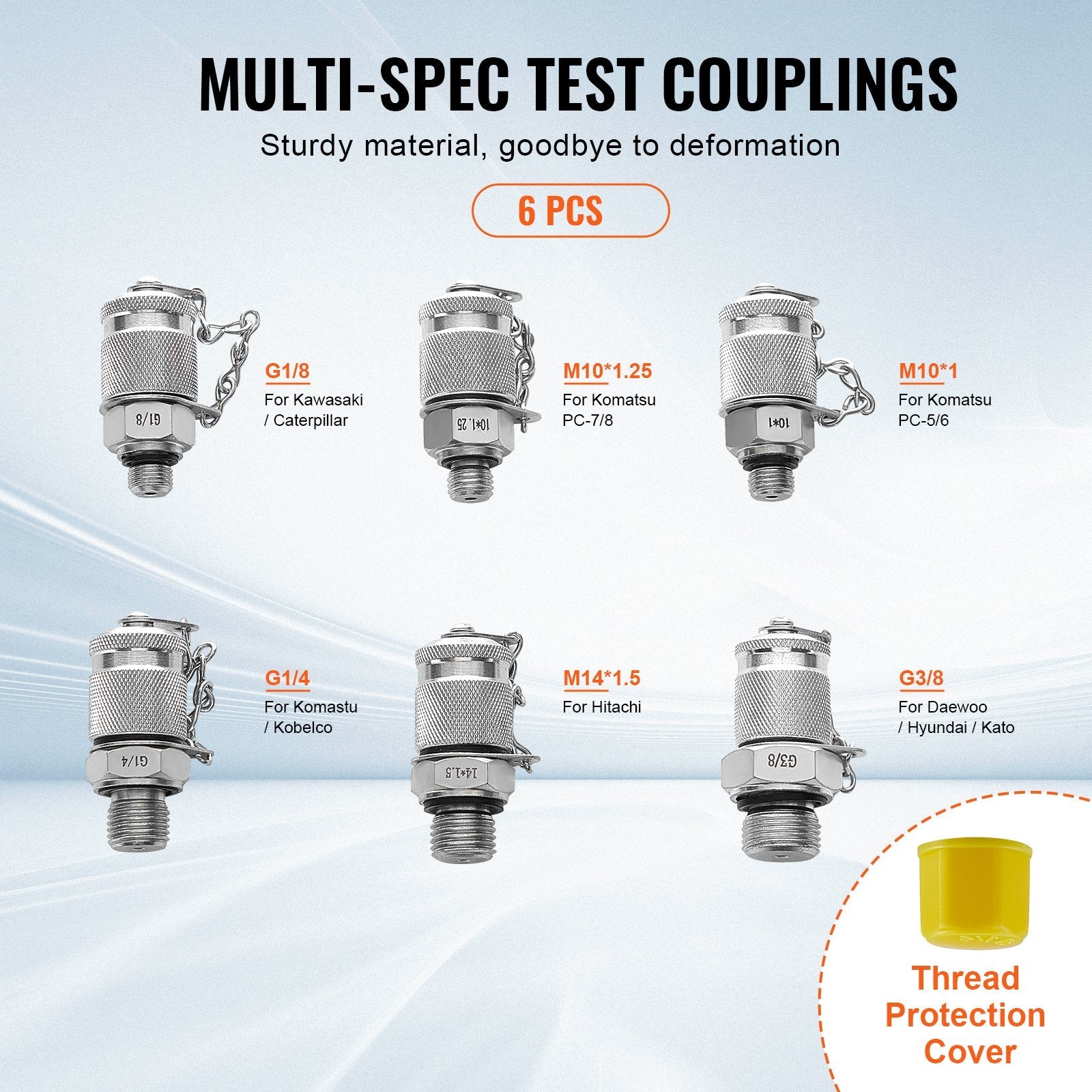 VEVOR Hydraulic Pressure Test Kit, 250/400/600bar, 3 Gauges 6 Test Couplings 3 Test Hoses, Excavator Hydraulic Test Gauge Set with Portable Carrying Case for Excavator Tractors Construction Machinery 