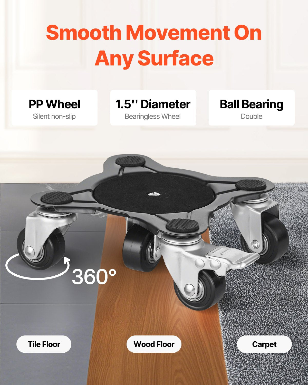 VEVOR Furniture Dolly Heavy Duty Furniture Mover with 5 Wheels 1200 lbs Capacity 