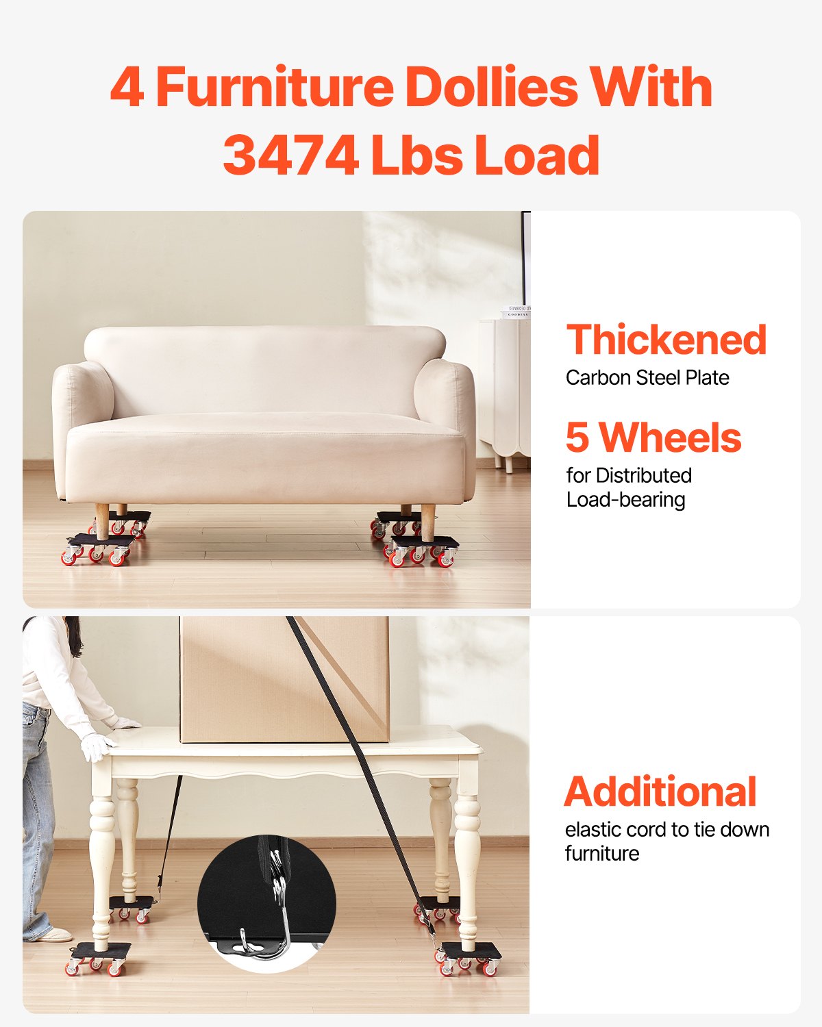 VEVOR Furniture Dolly Heavy Duty Furniture Mover with 5 Wheels 3474 lbs Capacity 