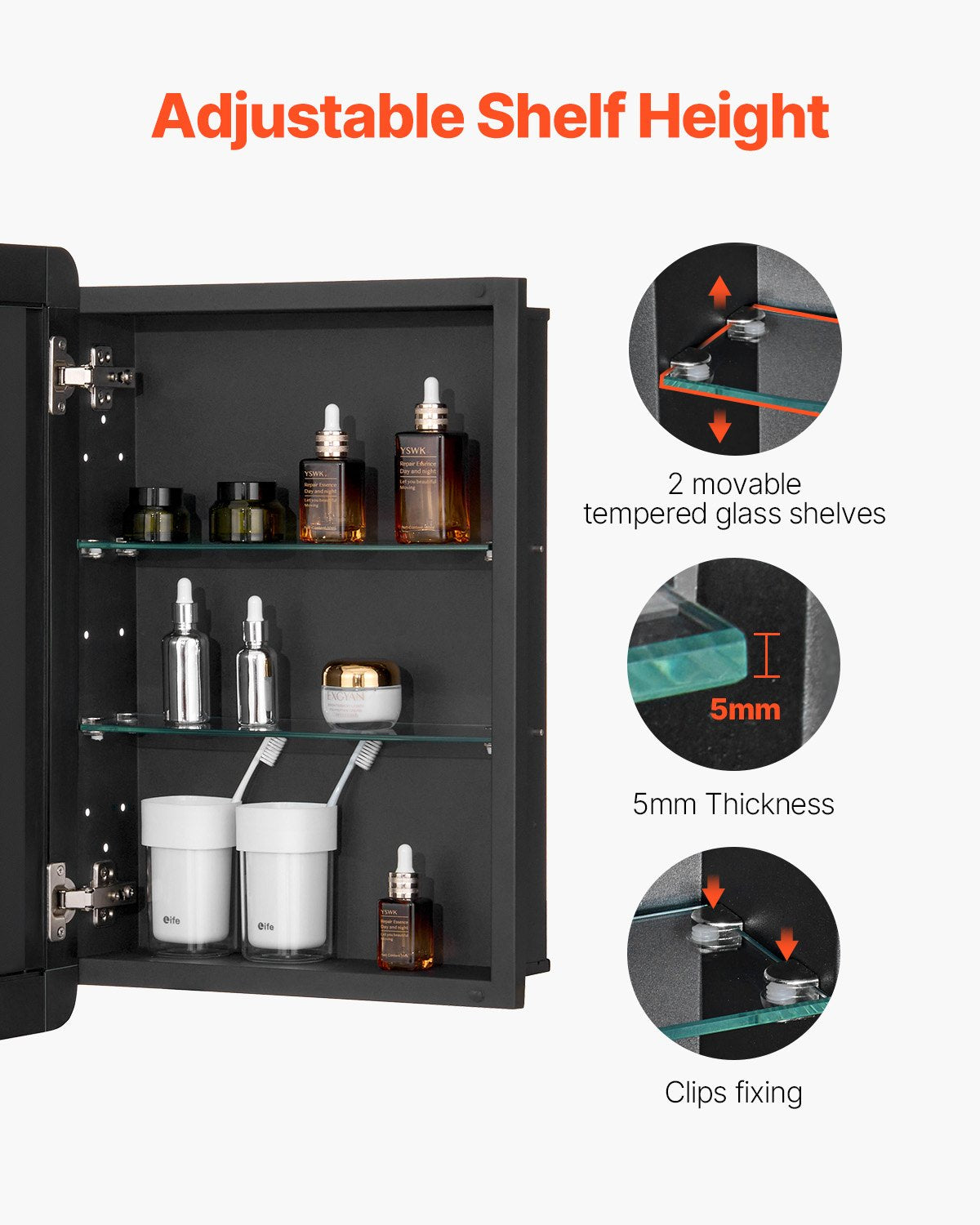 VEVOR Medicine Cabinet 16" x 24" Mirror Medicine Cabinet Adjustable Shelves 