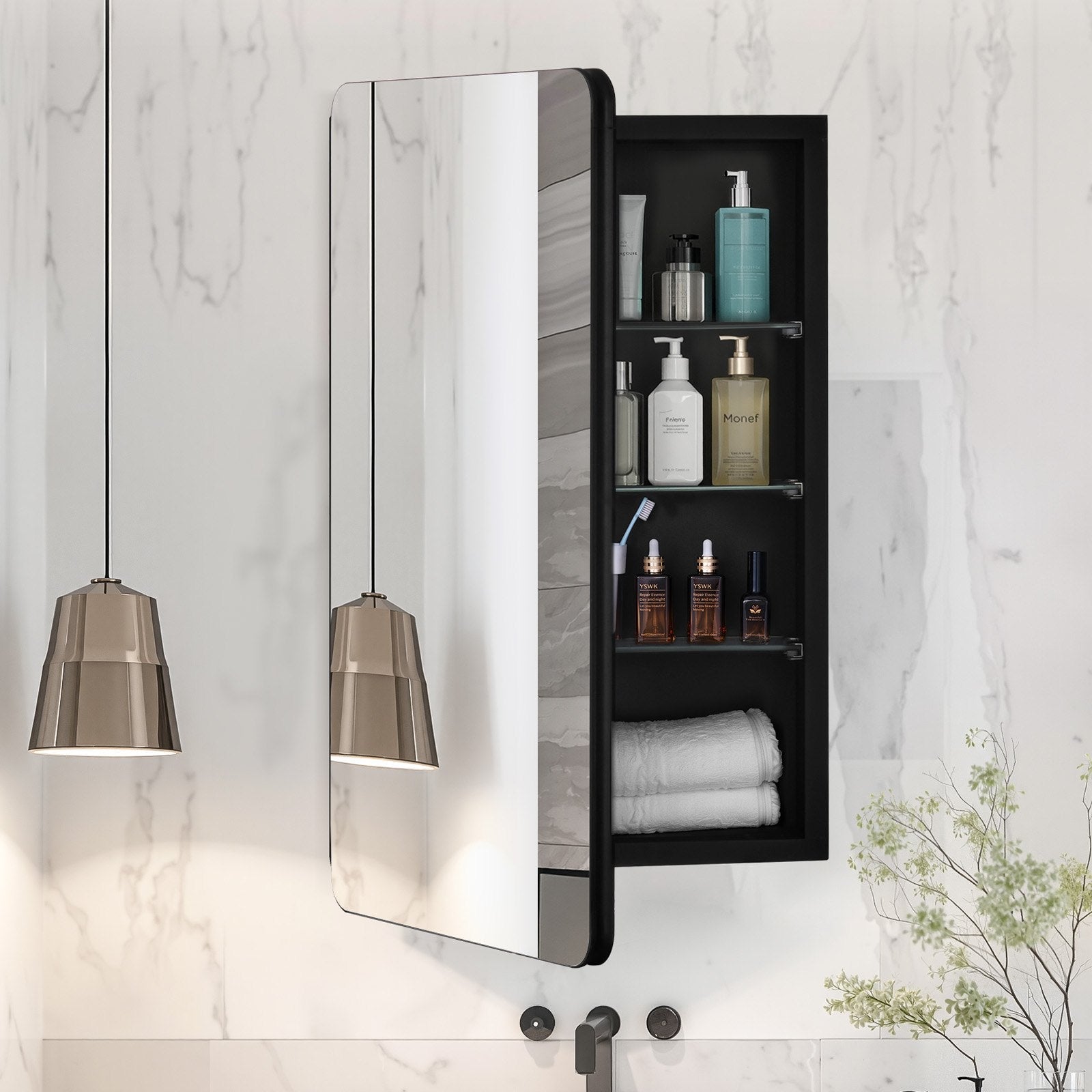VEVOR Medicine Cabinet 16" x 24" Mirror Medicine Cabinet Adjustable Shelves 
