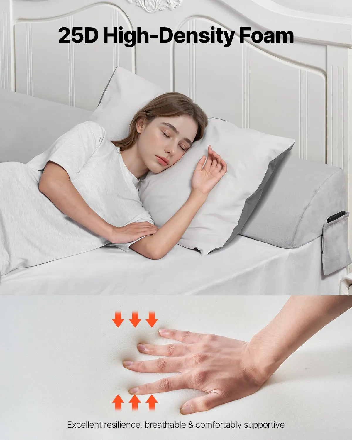 VEVOR Bed Wedge Pillow 76"x10"x6" Plush Bed Gap Filler Headboard Fill 0-7" Gap