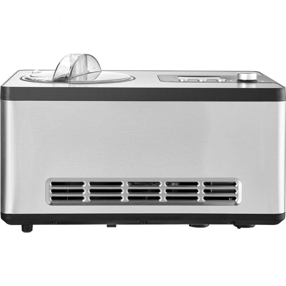 VEVOR Automatic Ice Cream Maker with Built-in Compressor, 2 Quart No Pre-freezing Fruit Yogurt Machine, Stainless Steel Electric Sorbet Maker, 3 Modes Gelato Maker with LCD Display & Timer, Silver 