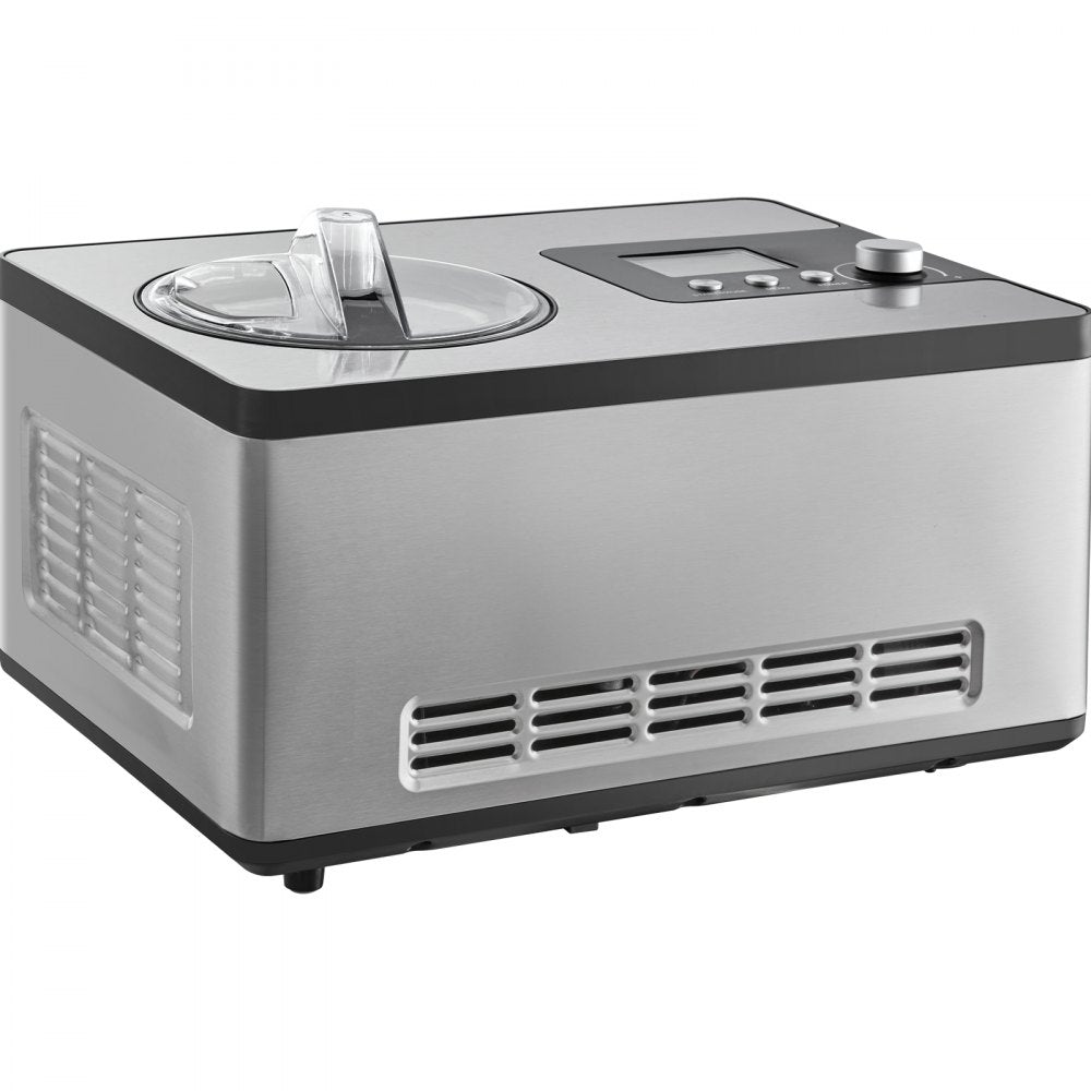 VEVOR Automatic Ice Cream Maker with Built-in Compressor, 2 Quart No Pre-freezing Fruit Yogurt Machine, Stainless Steel Electric Sorbet Maker, 3 Modes Gelato Maker with LCD Display & Timer, Silver 